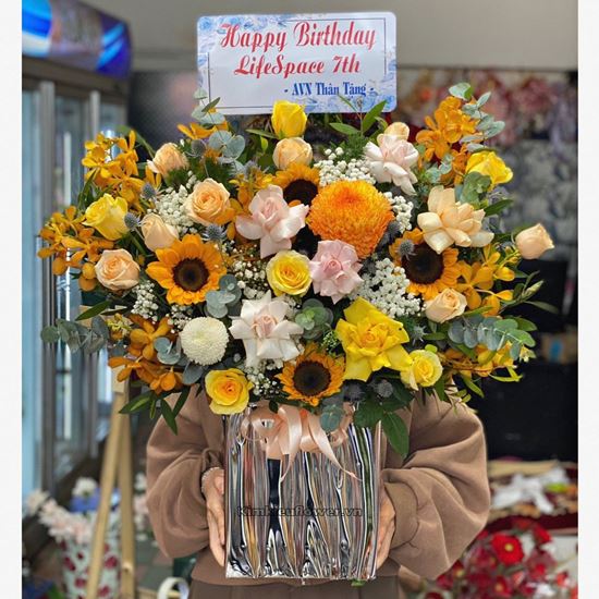 Lẵng hoa hồng, cúc mẫu đơn - HG567