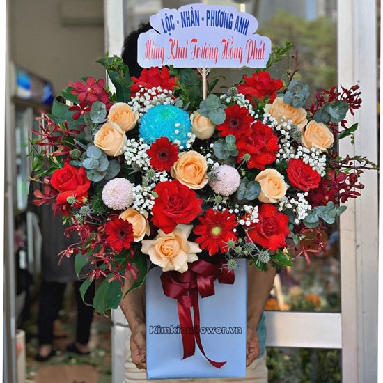 giỏ hoa cúc mẫu đơn, lan đỏ - HG568