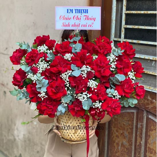 giỏ hoa hồng đỏ lận cánh - HG569