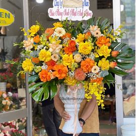 Bình hoa cúc mẫu đơn, hoa hồng - BI242