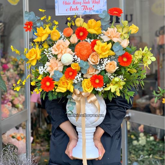 Bình hoa cúc mẫu đơn, đồng tiền - BI245
