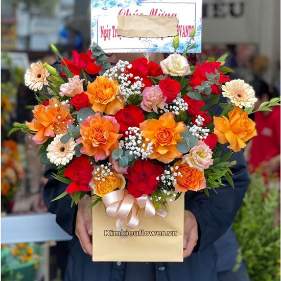 giỏ hoa hồng, cát tường - HG583