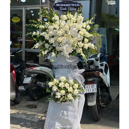 Kệ hoa viếng hồng trắng, lan hồ điệp - KV153