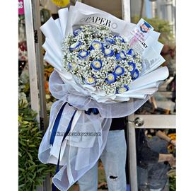 Bó hoa hồng xanh, baby trắng - HB467