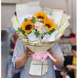 Bó hoa hướng dương, hoa hồng - HB471