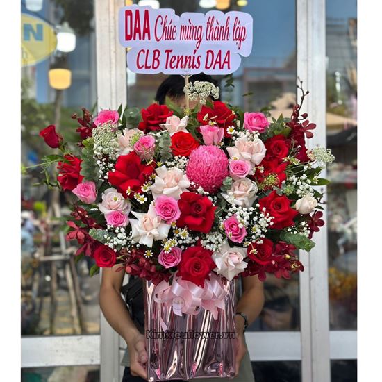 giỏ hoa tone hồng, đỏ - HG588