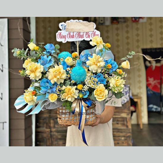 giỏ hoa hồng victor, cúc mẫu đơn xanh - HG591