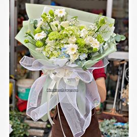 Bó hoa cát tường xanh,cẩm tú cầu - HB475