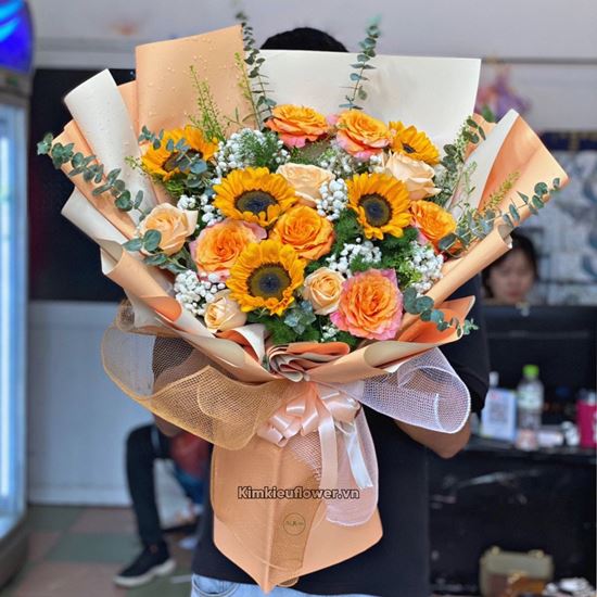 Bó hoa hướng dương,hồng cam - HB477