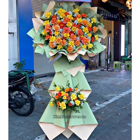 Kệ hoa chúc mừng tone cam vàng - KH183