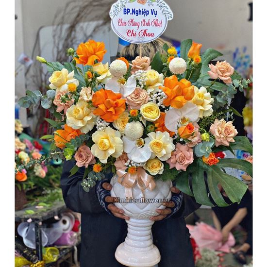 Bình hoa hồng capuchino, victor - BI251