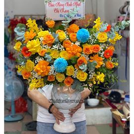 Bình hoa cúc mẫu đơn xanh, hoa hồng - BI252