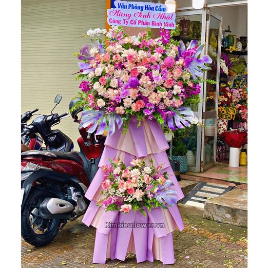 Kệ hoa chúc mừng tone tím hồng- KH186