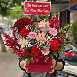 giỏ hoa lan đỏ, hồng hỷ trứng - HG598