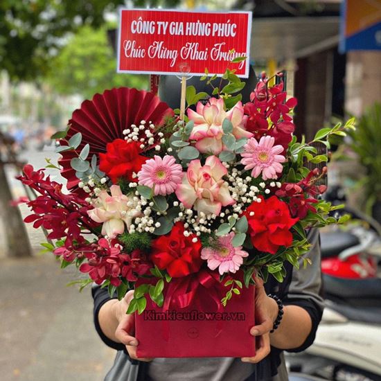 giỏ hoa lan đỏ, hồng hỷ trứng - HG598