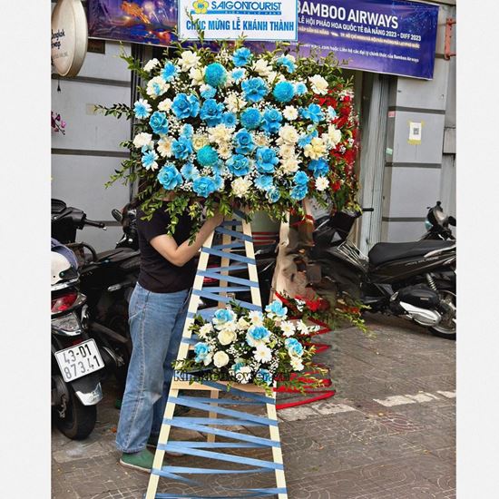 Kệ hoa chúc mừng tone xanh dương - KH187