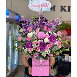 giỏ hoa tone tím hồng - HG599