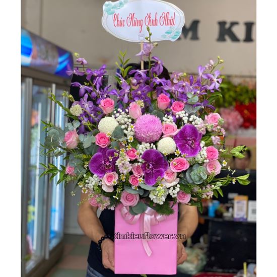 giỏ hoa tone tím hồng - HG599