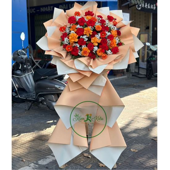 Kệ hoa chúc mừng tone đỏ cam - KH196