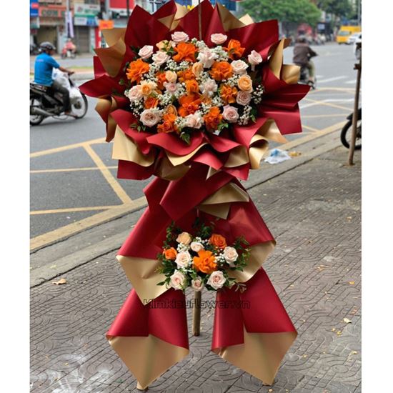 Kệ hoa chúc mừng tone cam, kem - KH198