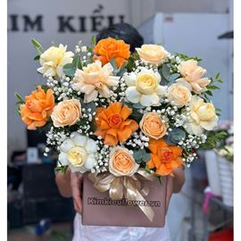 giỏ hoa hồng victor, hồng cam - HG605