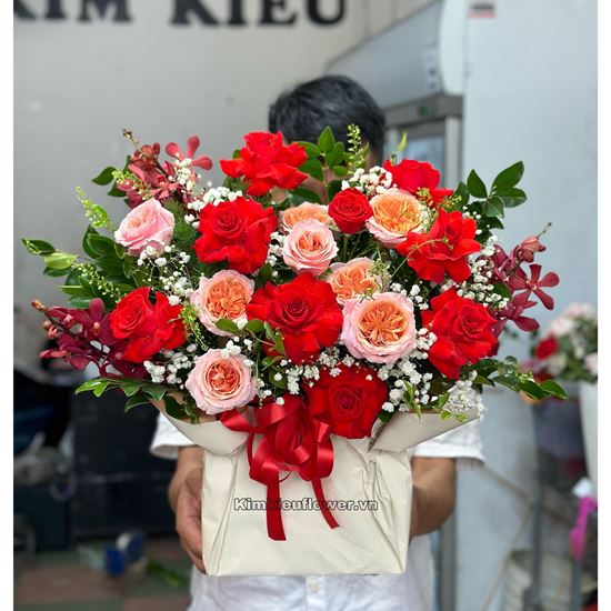 giỏ hoa hồng victor hồng, hồng đỏ - HG606