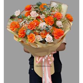 Bó hoa hồng cam spirit mix kem - HB494