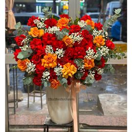 Bình hoa hồng tone cam, đỏ - BI258