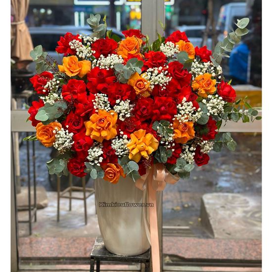 Bình hoa hồng tone cam, đỏ - BI258