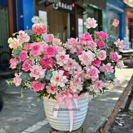 Bình hoa hồng lạc thần, cúc mẫu đơn - BI259