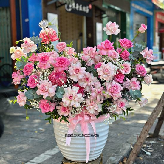 Bình hoa hồng lạc thần, cúc mẫu đơn - BI259