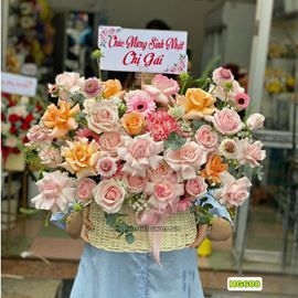 giỏ hoa hồng kem,shimmer - HG608