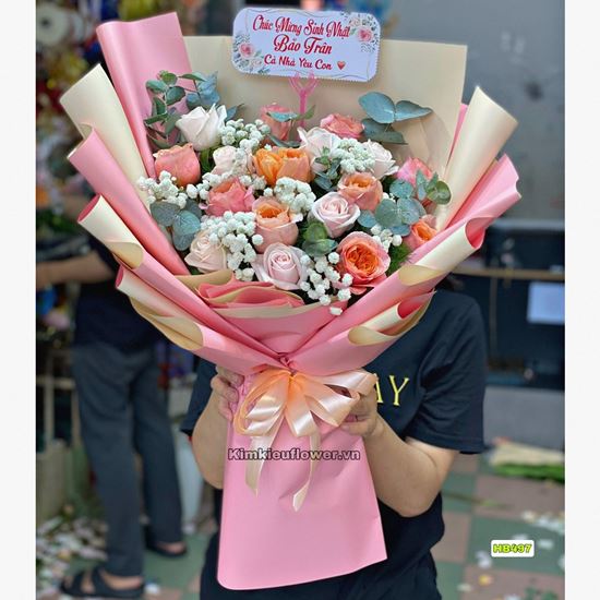 Bó hoa hồng victor hồng, hồng kem - HB497