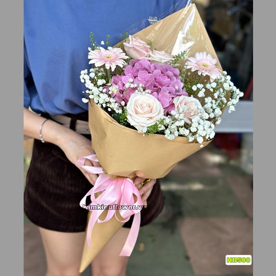 Bó hoa cẩm tú cầu hồng mix hoa hồng - HB500