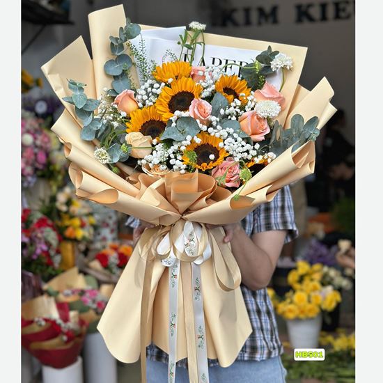 Bó hoa hướng dương mix hồng shimmer - HB501