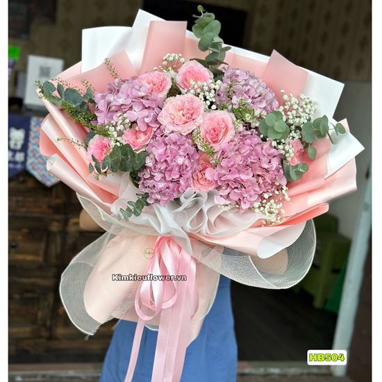 Bó hoa hồng lạc thần mix cẩm tú cầu hồng - HB504