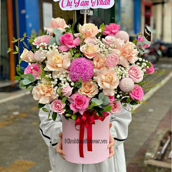 giỏ hoa hồng mix cúc mẫu đơn - HG615