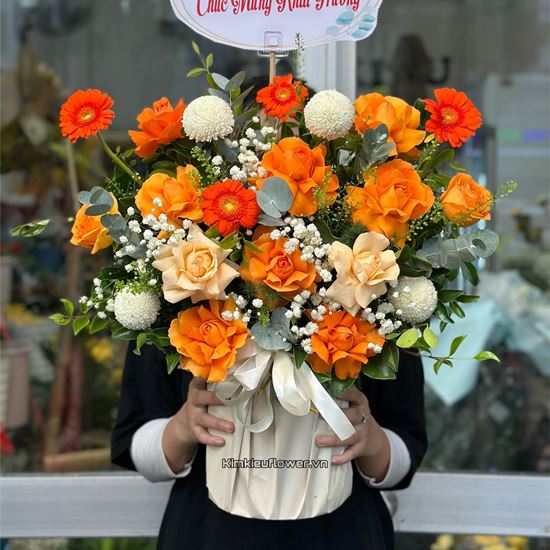 giỏ hoa hồng cam, mỡ gà - HG616