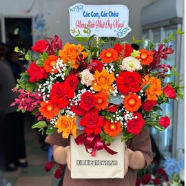 giỏ hoa chúc mừng tone cam đỏ - HG617