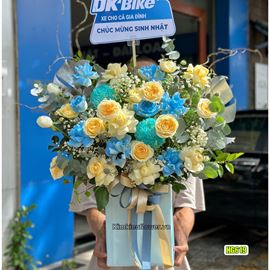 giỏ hoa victo vàng, xanh dương - HG619