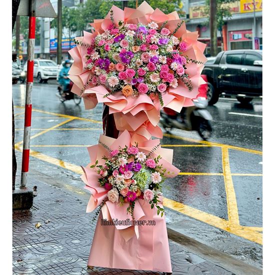 Kệ hoa chúc mừng cẩm tú cầu, hoa hồng- KH203