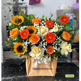 giỏ hoa chúc mừng hướng dương, hoa hồng - HG625