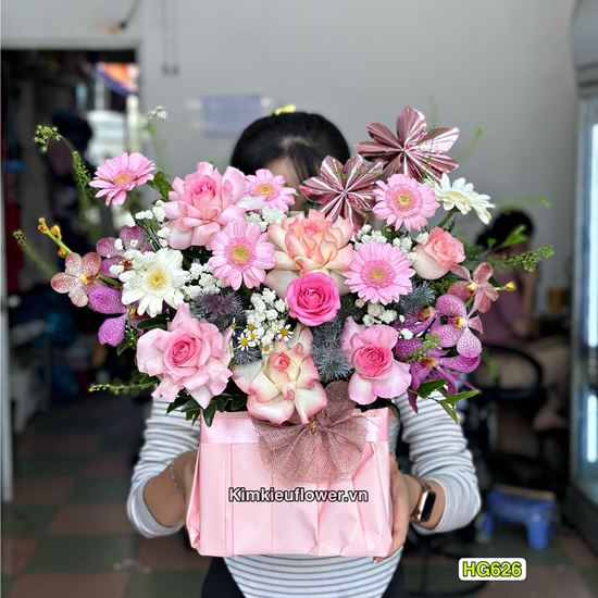 giỏ hoa chúc mừng tone hồng - HG626