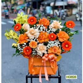 giỏ hoa chúc mừng tone cam - HG628