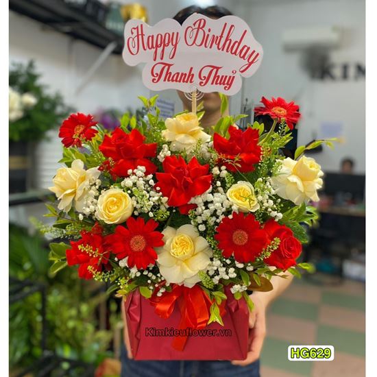 giỏ hoa chúc mừng tone đỏ - HG629