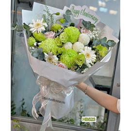 Bó hoa cúc mẫu đơn mix pingpong - HB523