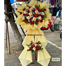 Kệ hoa chúc mừng tone đỏ mỡ gà - KH210