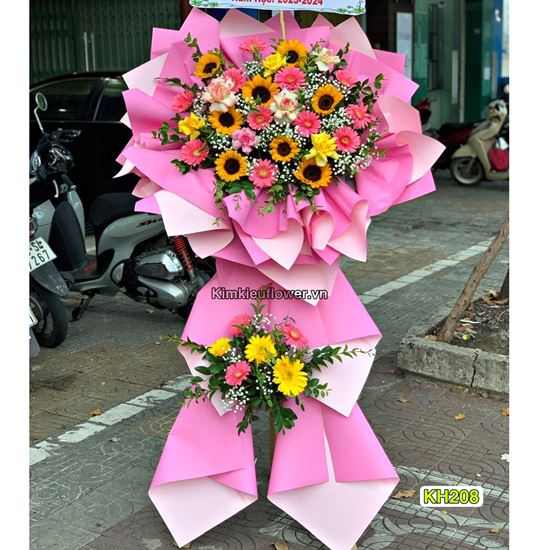 Kệ hoa chúc mừng tone vàng, hồng - KH208