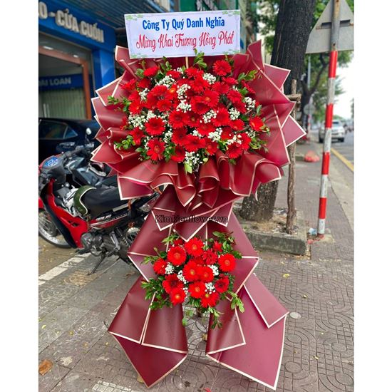 Kệ hoa chúc mừng hoa đồng tiền đỏ - KH211