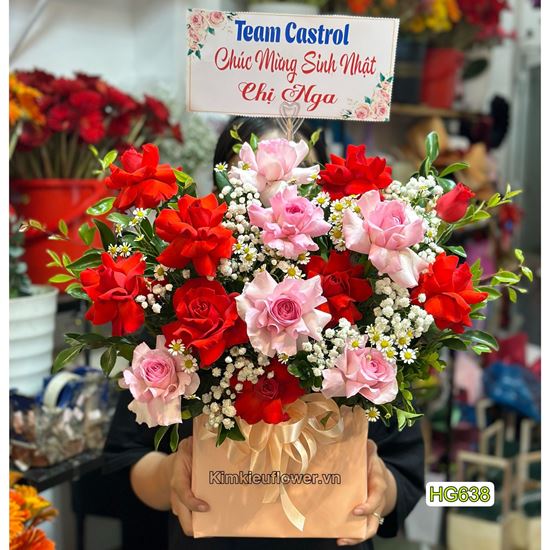giỏ hoa hồng đỏ, lạc thần - HG638